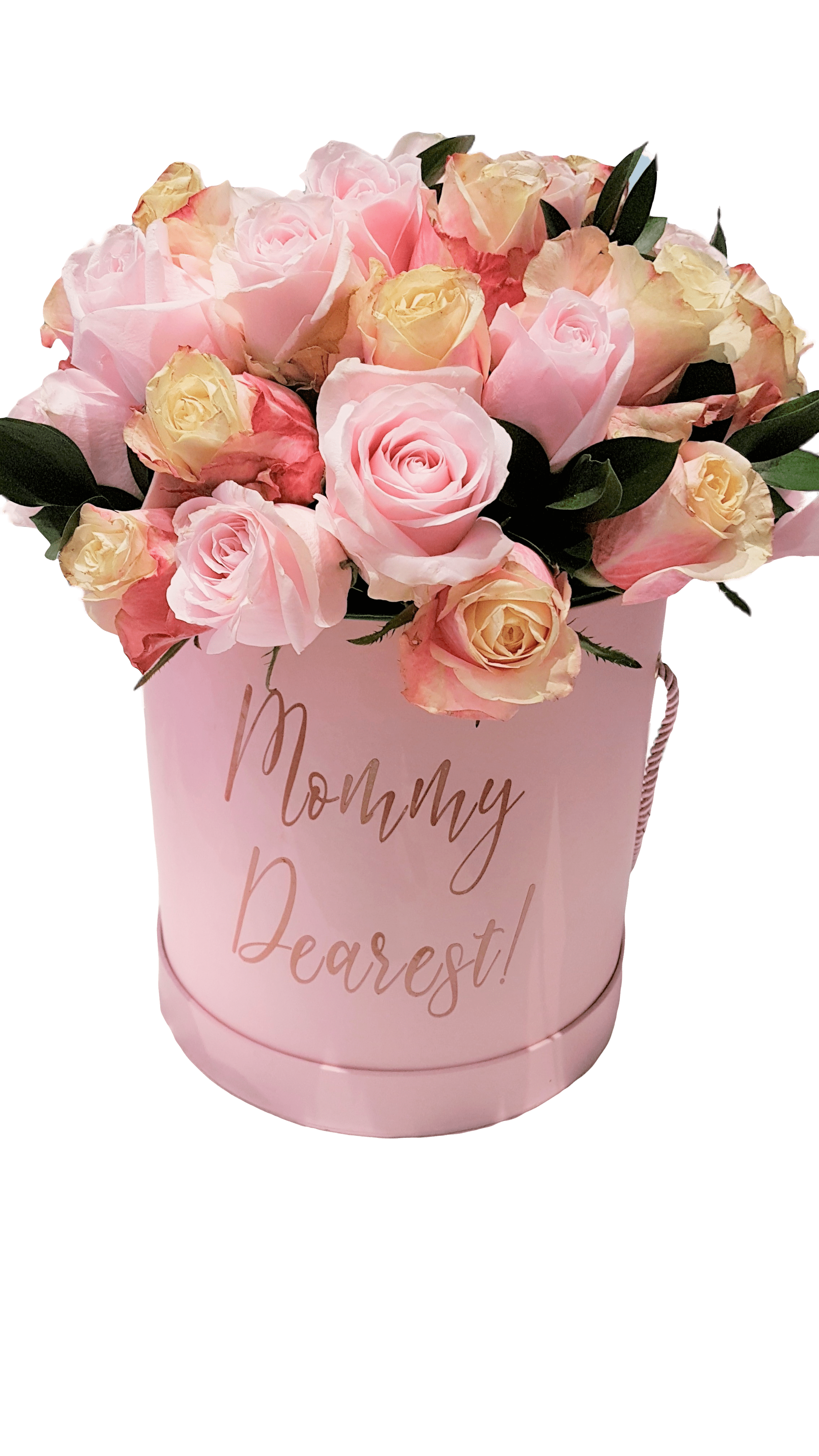 Pink Hat Box for Mom with mixed shades of pink roses