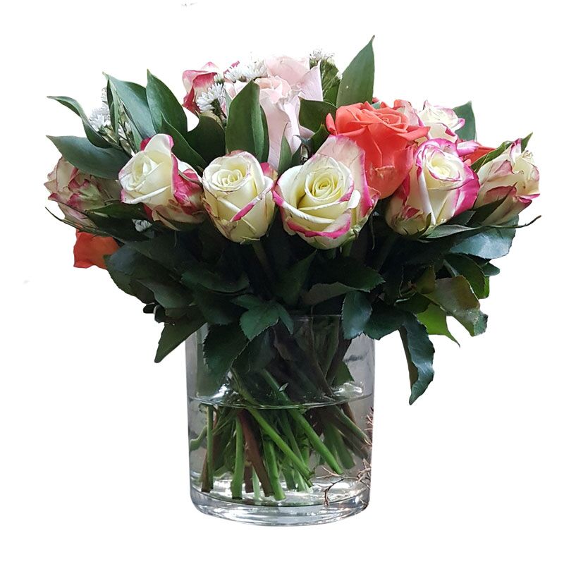 Mixed Red Roses cylinder Vase