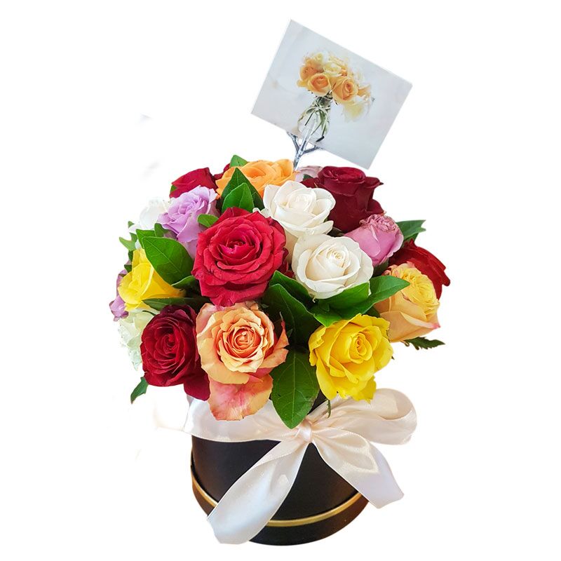 Mixed Red Roses Hat Box BX7