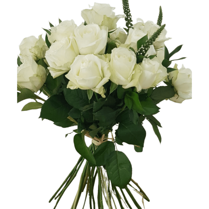 White Hand Tied Rose Bouquet